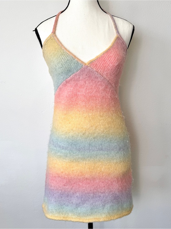Frankie's Bikinis Dresses & Skirts - Frankies Bikinis Debbie Knit Dress Cotton Candy Pastel Rainbow Halter Mini Small